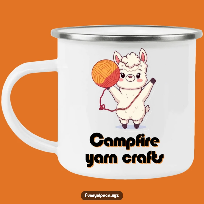 Funny Alpaca Camping Mug - Playful Yarn Tossing Enamel Mug, Great Outdoors Gift!