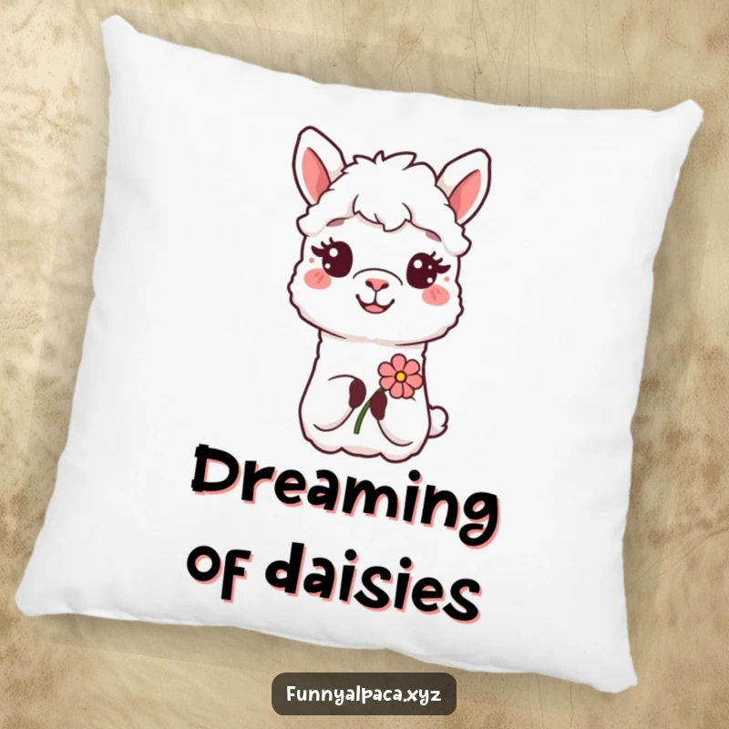 Funny Alpaca Flower Pillow: A smiling alpaca offers a flower, providing plush comfort and a heartwarming message.