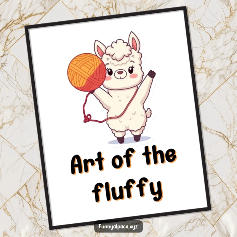 Funny Alpaca Yarn Digital Art: A charming alpaca playfully tosses a ball of yarn, ideal for instant humorous decor.