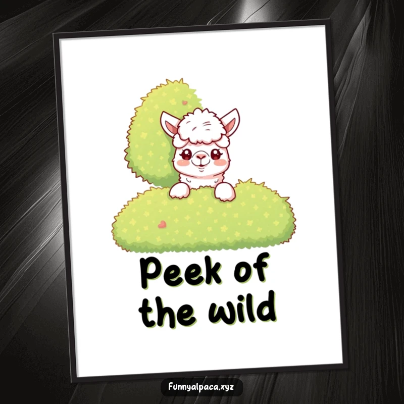 Funny Alpaca Bush Digital Art: A curious alpaca peeks from behind a bush, ideal for instant humorous decor.