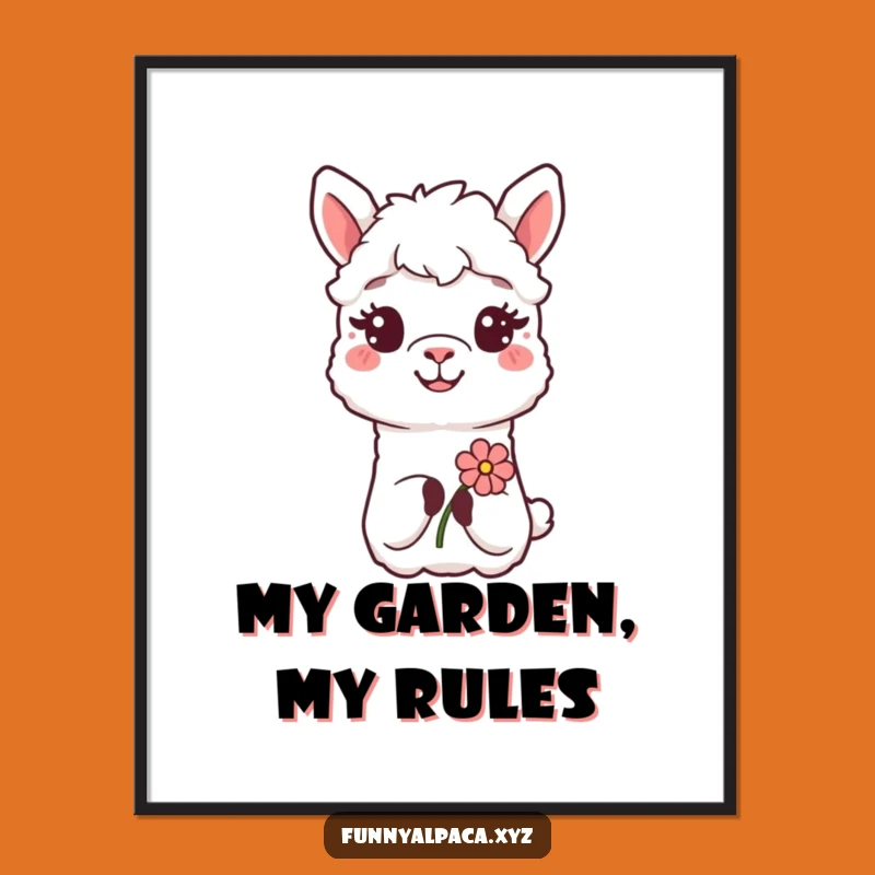 Funny Alpaca Flower Poster - Smiling Decor, Hilarious Kind Gift!