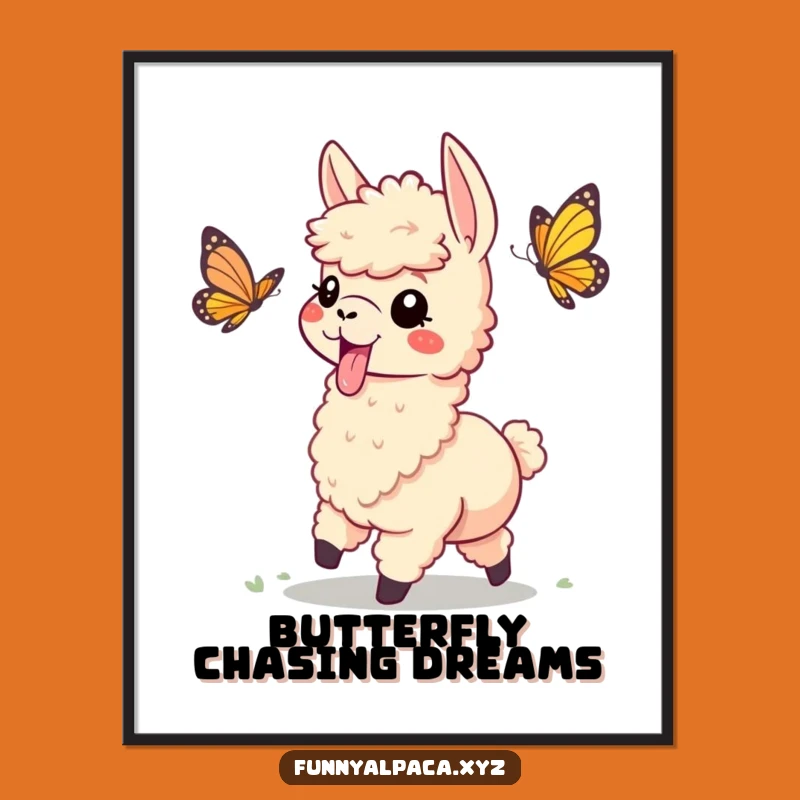 Free Printable Wall Art: Playful Alpaca Butterfly Chase Hilarious Downloadable Decor