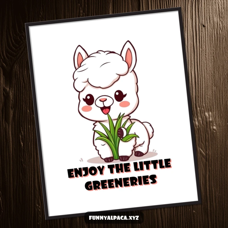 Funny Free Printable Wall Art: Relaxed alpaca happily munching on grass, creating a calm and humorous piece of downloadable art.
