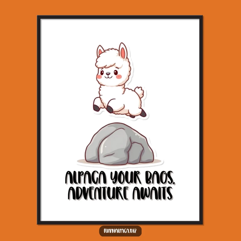 Free Printable Wall Art: Joyful Alpaca Leaping Over Rocks, Whimsical Downloadable Decor for a Playful Vibe