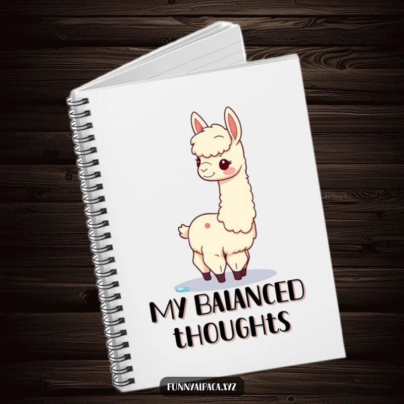 Funny alpaca notebook featuring a graceful alpaca balancing a dewdrop, perfect for capturing ideas with a humorous and elegant spirit.