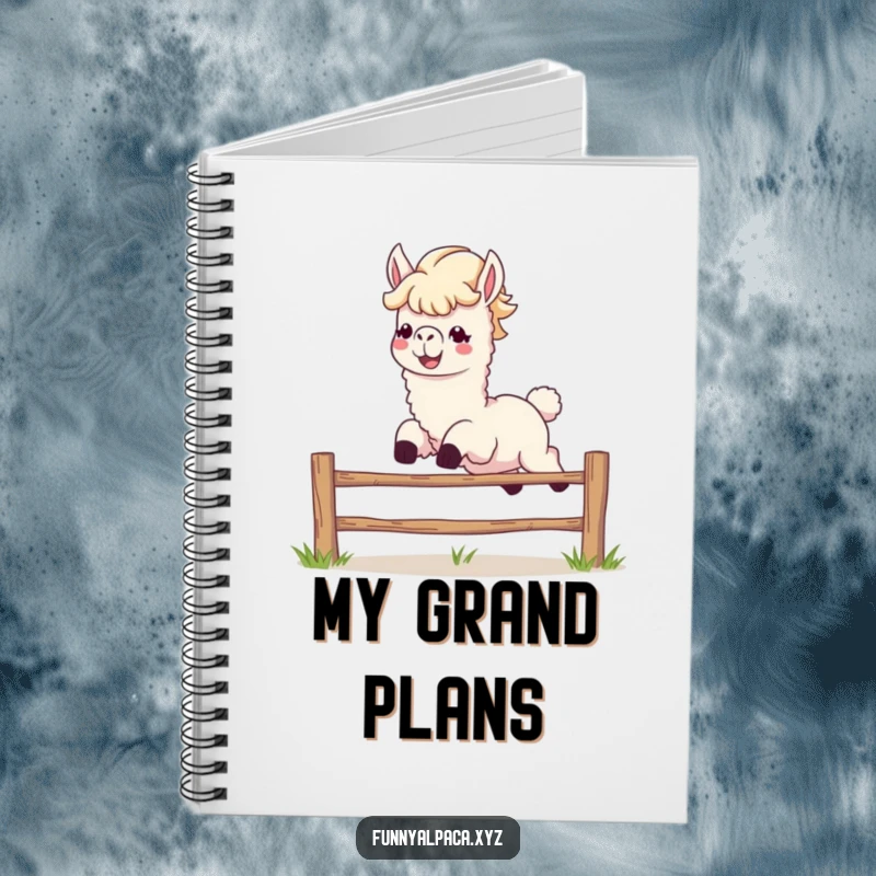 Funny alpaca notebook leaping, perfect for notes and energetic animal humor.