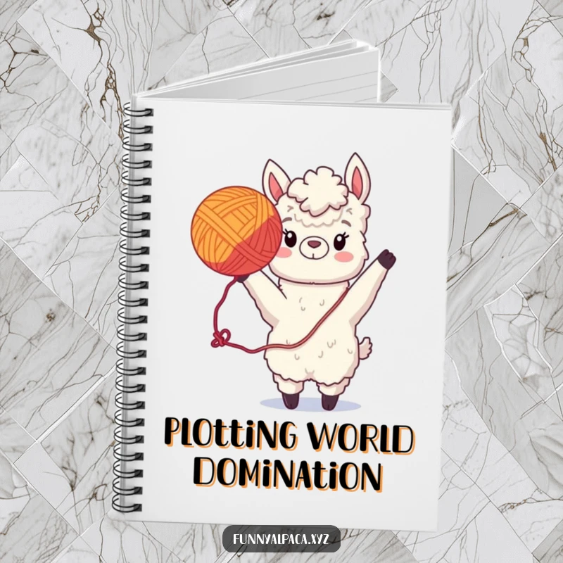 Funny Alpaca Yarn Notebook: A playful alpaca tosses yarn, ideal for note-taking with a humorous touch.