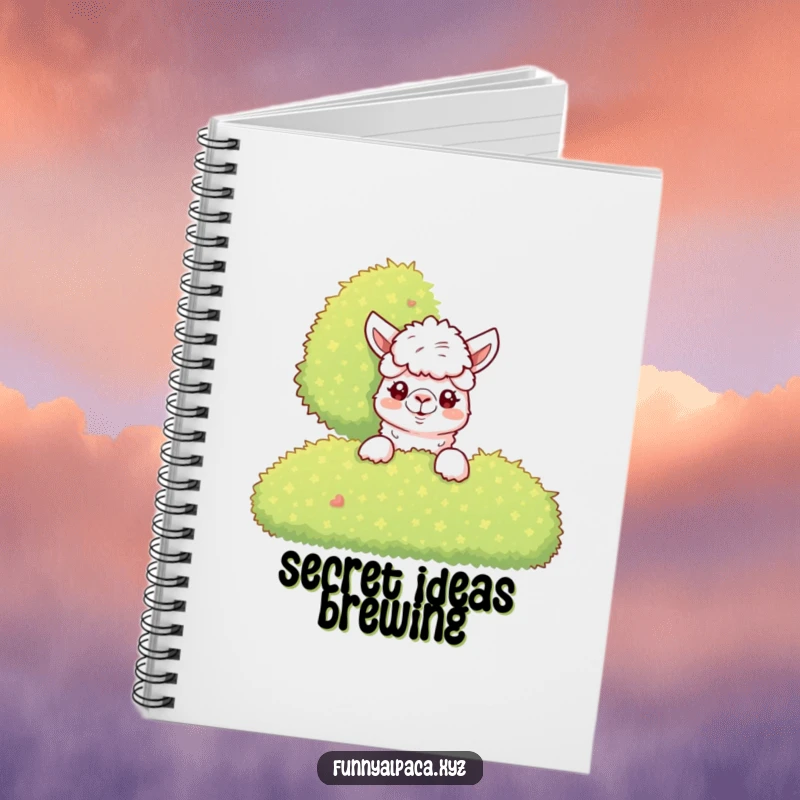 Funny Alpaca Bush Notebook: A curious alpaca peeks from behind a bush, perfect for note-taking with a playful touch.