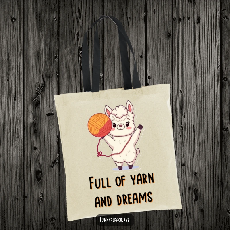 Funny Alpaca Tote Bag: A cheerful alpaca juggles a colorful yarn ball, perfect for everyday fun.